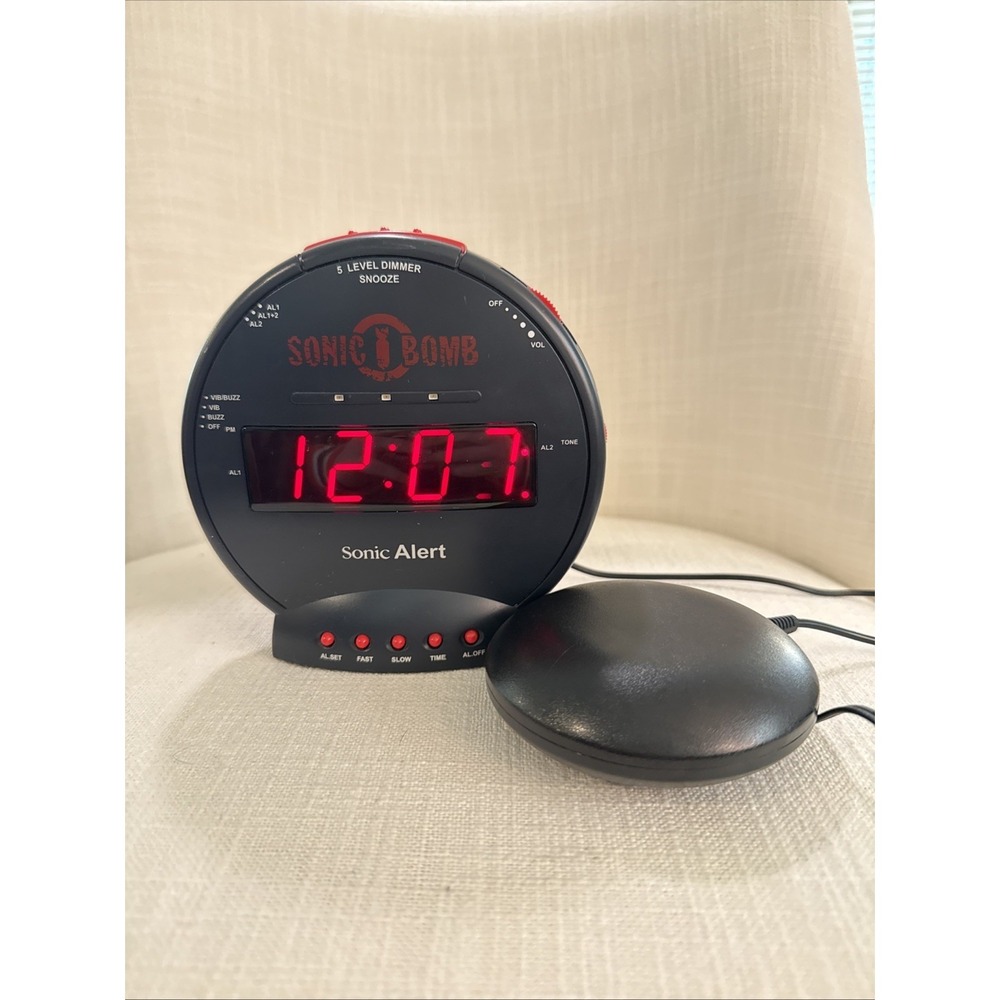 Sonic Alert Sonic Bomb Black‎ & Red Extra Loud Dual Alarm Clock with Bed Shaker